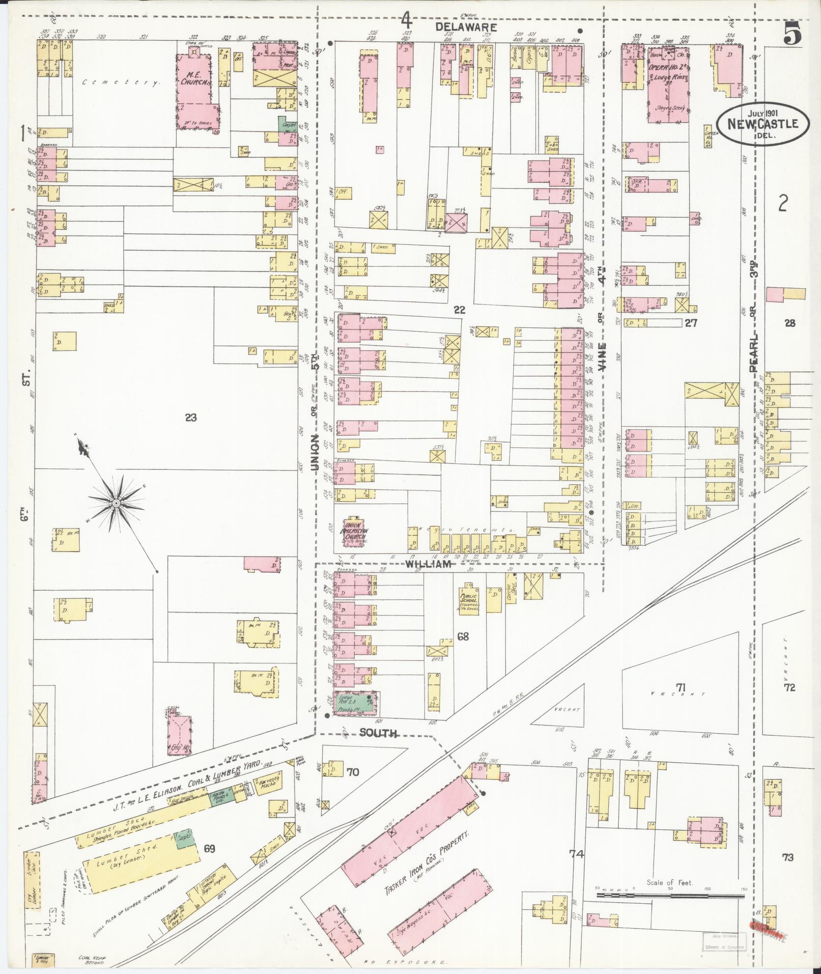 Sanborn Fire Insurance Map from New Castle, New Castle County, Delaware (1901), Sheet #0005 - Complete Map Set gallery image, historic Sanborn map, vintage wall art, Delaware Delaware