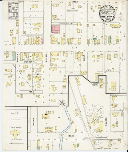 Sanborn Fire Insurance Map from West Branch, Cedar County, Iowa (1895), Sheet #0001 - Historic Sanborn Fire Insurance Map Print, vintage old map wall art