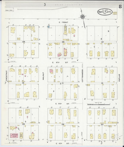 Sanborn Fire Insurance Map from North Platte, Lincoln County, Nebraska (1909), Sheet #0008 - Complete Map Set gallery image, historic Sanborn map, vintage wall art, Nebraska Nebraska