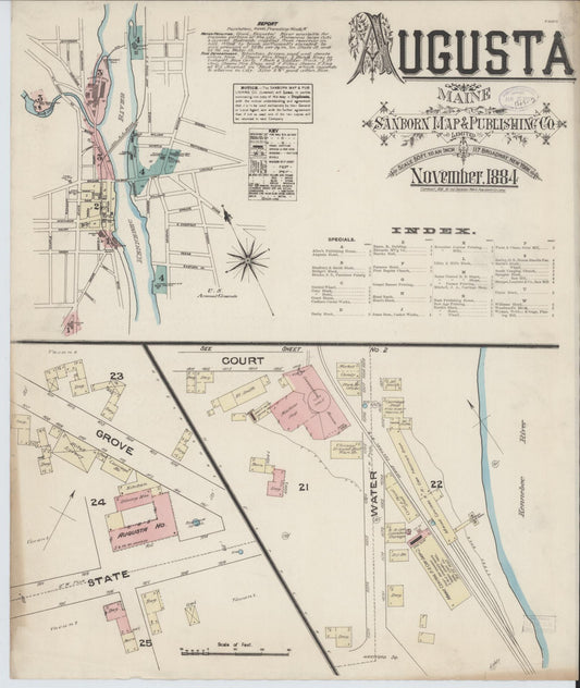 Sanborn Fire Insurance Map from Augusta, Kennebec County, Maine. (1884) – Historic Sanborn Fire Insurance Map Print