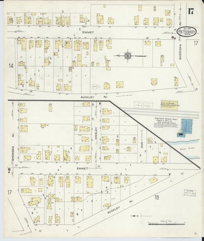 Sanborn Fire Insurance Map from Petoskey, Emmet County, Michigan (1913), Sheet #0017 - Historic Sanborn Fire Insurance Map Print, vintage old map wall art, antique decor, genealogy gift, Michigan Michigan map
