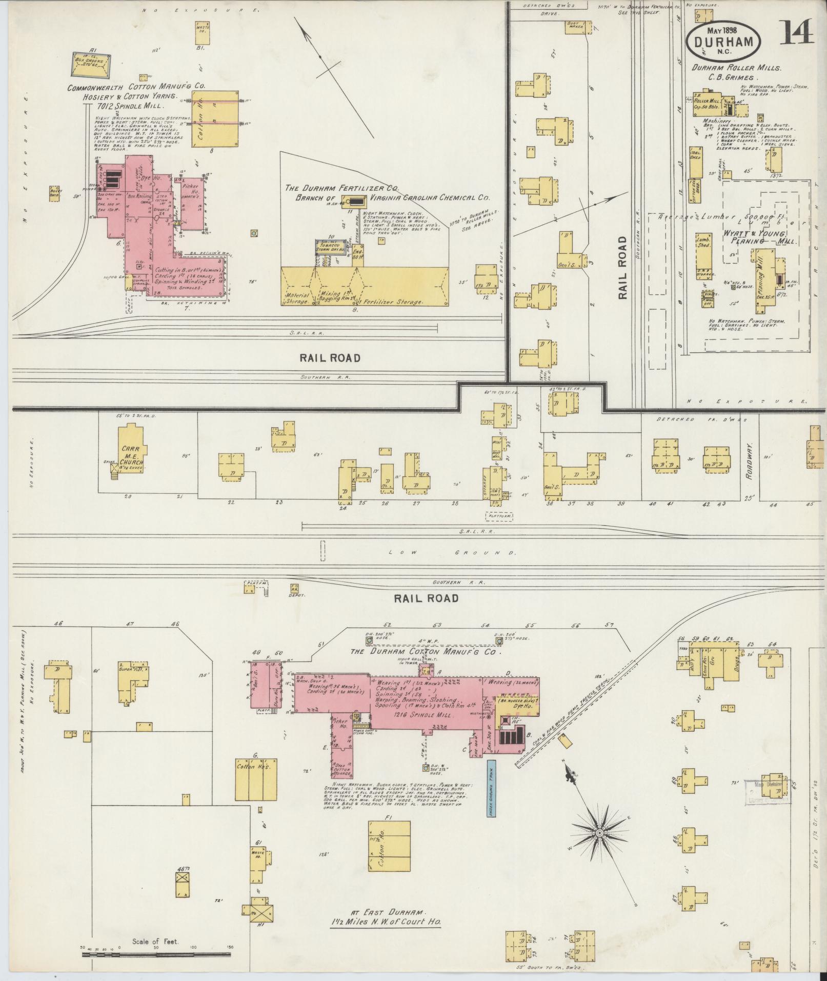 Sanborn Fire Insurance Map from Durham, Durham County, North Carolina (1898), Sheet #0014 - Complete Map Set gallery image, historic Sanborn map, vintage wall art, North Carolina North Carolina