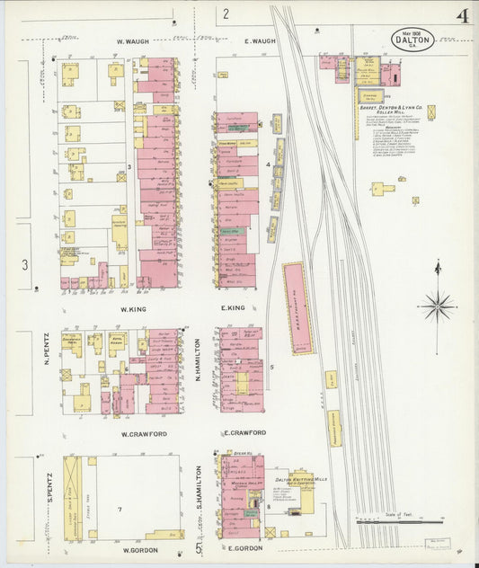 Sanborn Fire Insurance Map from Dalton, Whitfield County, Georgia (1908), Sheet #0004 - Historic Sanborn Fire Insurance Map Print, vintage old map wall art, antique decor, genealogy gift, Georgia Georgia map