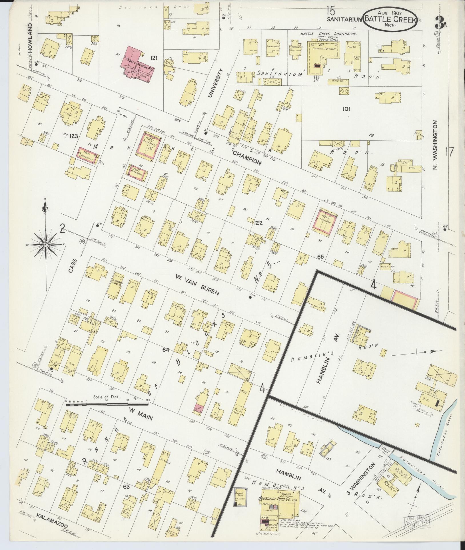 Sanborn Fire Insurance Map from Battle Creek, Calhoun County, Michigan (1907), Sheet #0003 - Historic Sanborn Fire Insurance Map Print, vintage old map wall art, antique decor, genealogy gift, Michigan Michigan map