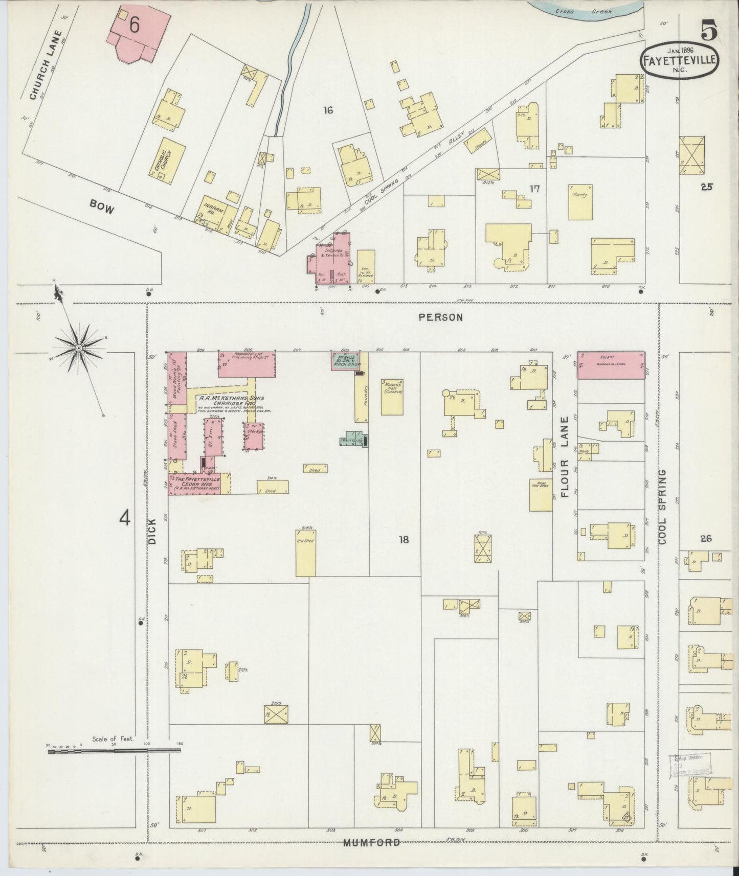 Sanborn Fire Insurance Map from Fayetteville, Cumberland County, North Carolina (1896), Sheet #0005 - Complete Map Set gallery image, historic Sanborn map, vintage wall art, North Carolina North Carolina