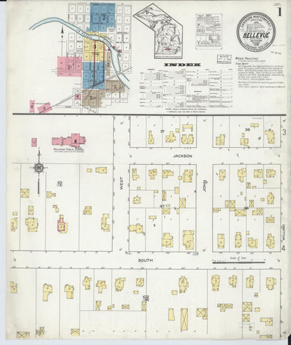 Sanborn Fire Insurance Map from Bellevue, Eaton County, Michigan (1916), Sheet #0001 - Complete Map Set gallery image, historic Sanborn map, vintage wall art, Michigan Michigan