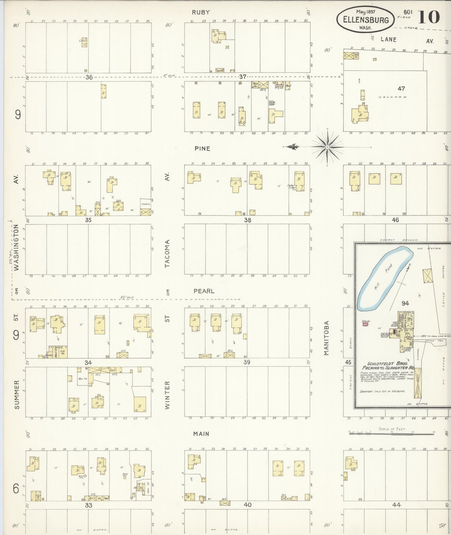 Sanborn Fire Insurance Map from Ellensburg, Kittitas County, Washington (1897), Sheet #0010 - Complete Map Set gallery image, historic Sanborn map, vintage wall art, Washington Washington