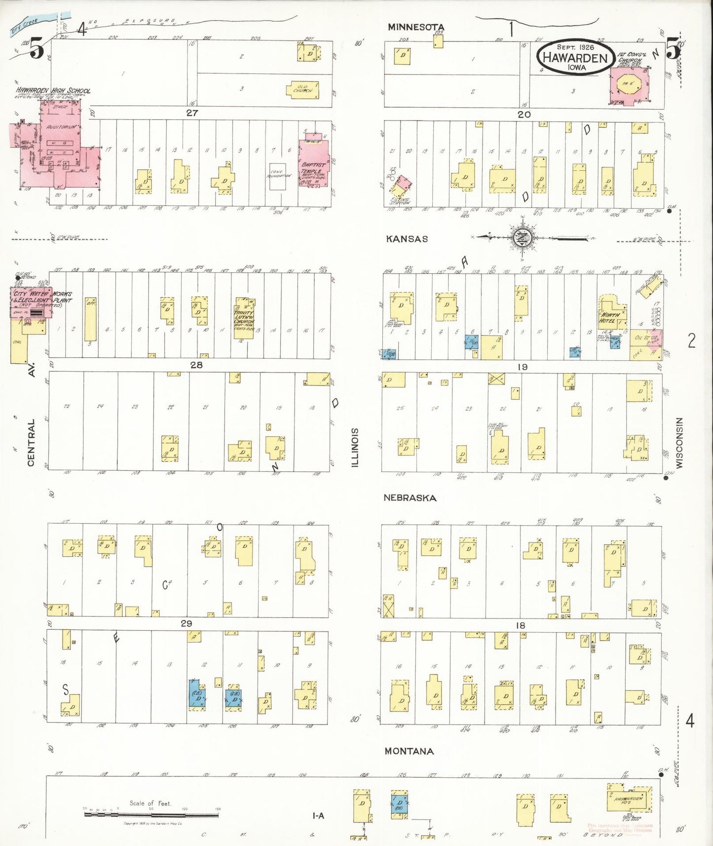 Sanborn Fire Insurance Map from Hawarden, Sioux County, Iowa (1924), Sheet #0005 - Historic Sanborn Fire Insurance Map Print, vintage old map wall art