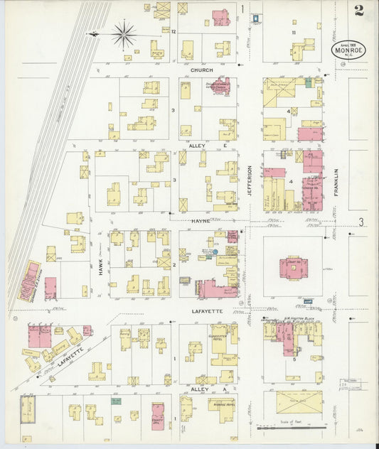 Sanborn Fire Insurance Map from Monroe, Union County, North Carolina (1908), Sheet #0002 - Historic Sanborn Fire Insurance Map Print, vintage old map wall art, antique decor, genealogy gift, North Carolina North Carolina map
