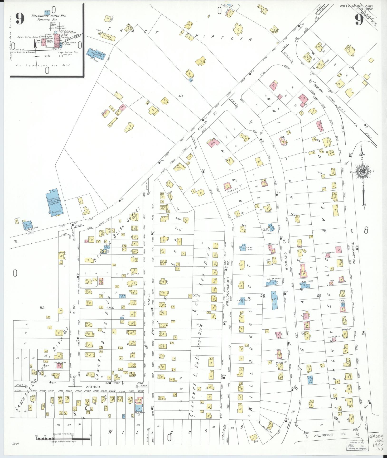 Sanborn Fire Insurance Map from Willoughby, Lake County, Ohio (1952), Sheet #0009 - Complete Map Set gallery image, historic Sanborn map, vintage wall art, Ohio Ohio