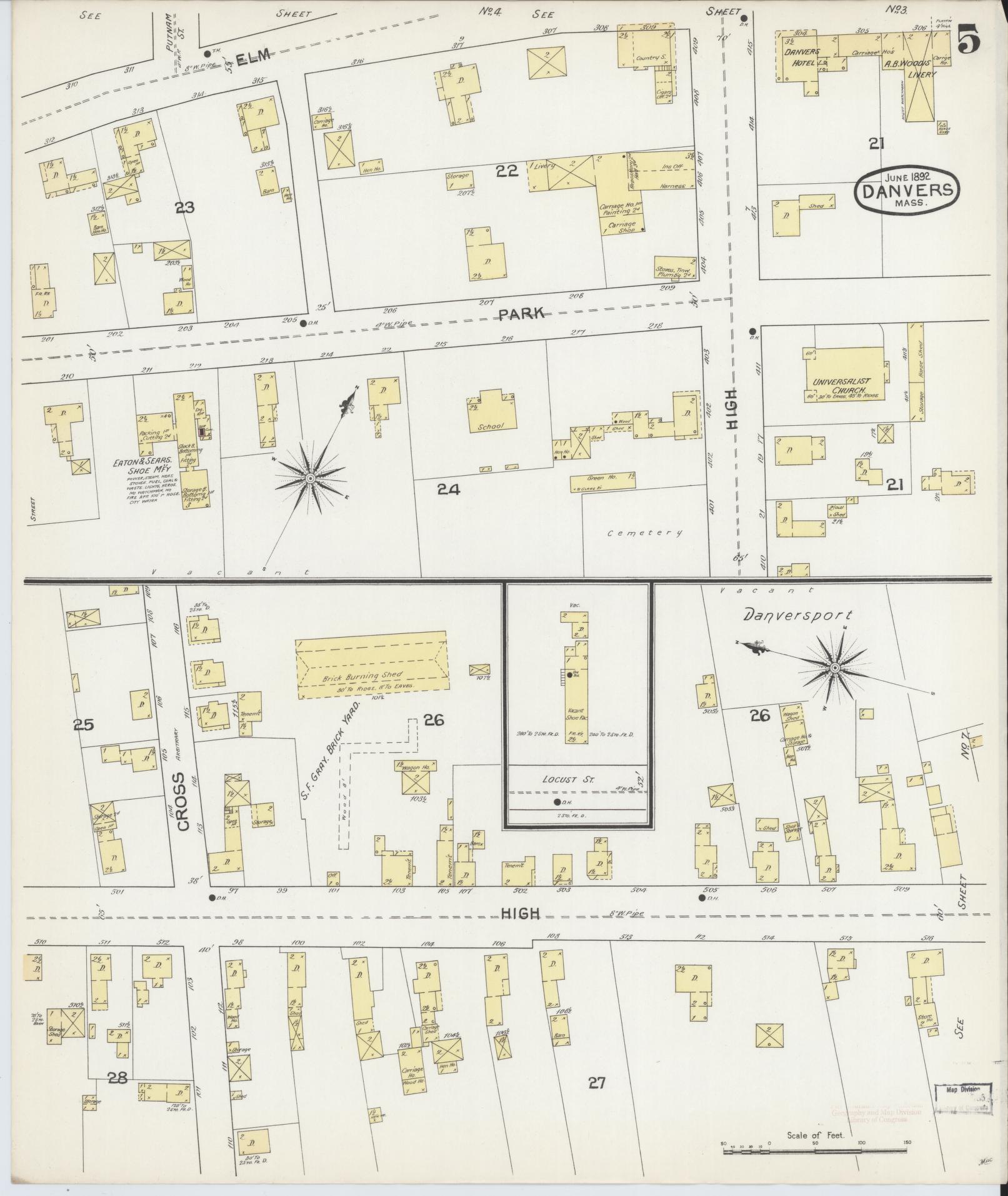 Sanborn Fire Insurance Map from Danvers, Essex County, Massachusetts (1892), Sheet #0005 - Complete Map Set gallery image, historic Sanborn map, vintage wall art, Massachusetts Massachusetts