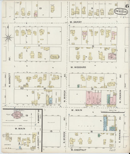 Sanborn Fire Insurance Map from Denison, Grayson County, Texas (1888), Sheet #0006 - Complete Map Set gallery image, historic Sanborn map, vintage wall art, Texas Texas