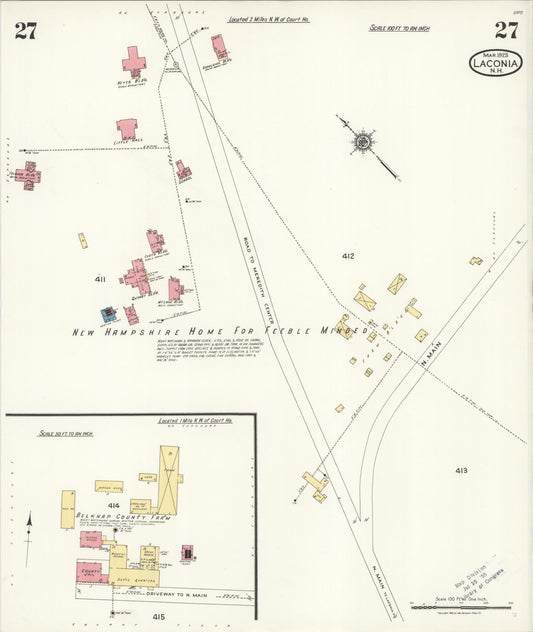 Sanborn Fire Insurance Map from Laconia, Belknap County, New Hampshire (1923), Sheet #0027 - Historic Sanborn Fire Insurance Map Print, vintage old map wall art, antique decor, genealogy gift, New Hampshire New Hampshire map