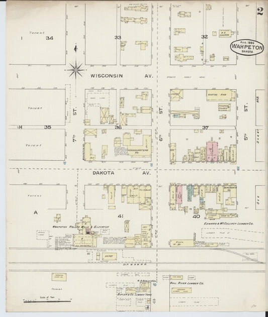 Sanborn Fire Insurance Map from Wahpeton, Richland County, North Dakota (1886), Sheet #0002 - Historic Sanborn Fire Insurance Map Print, vintage old map wall art, antique decor, genealogy gift, North Dakota North Dakota map