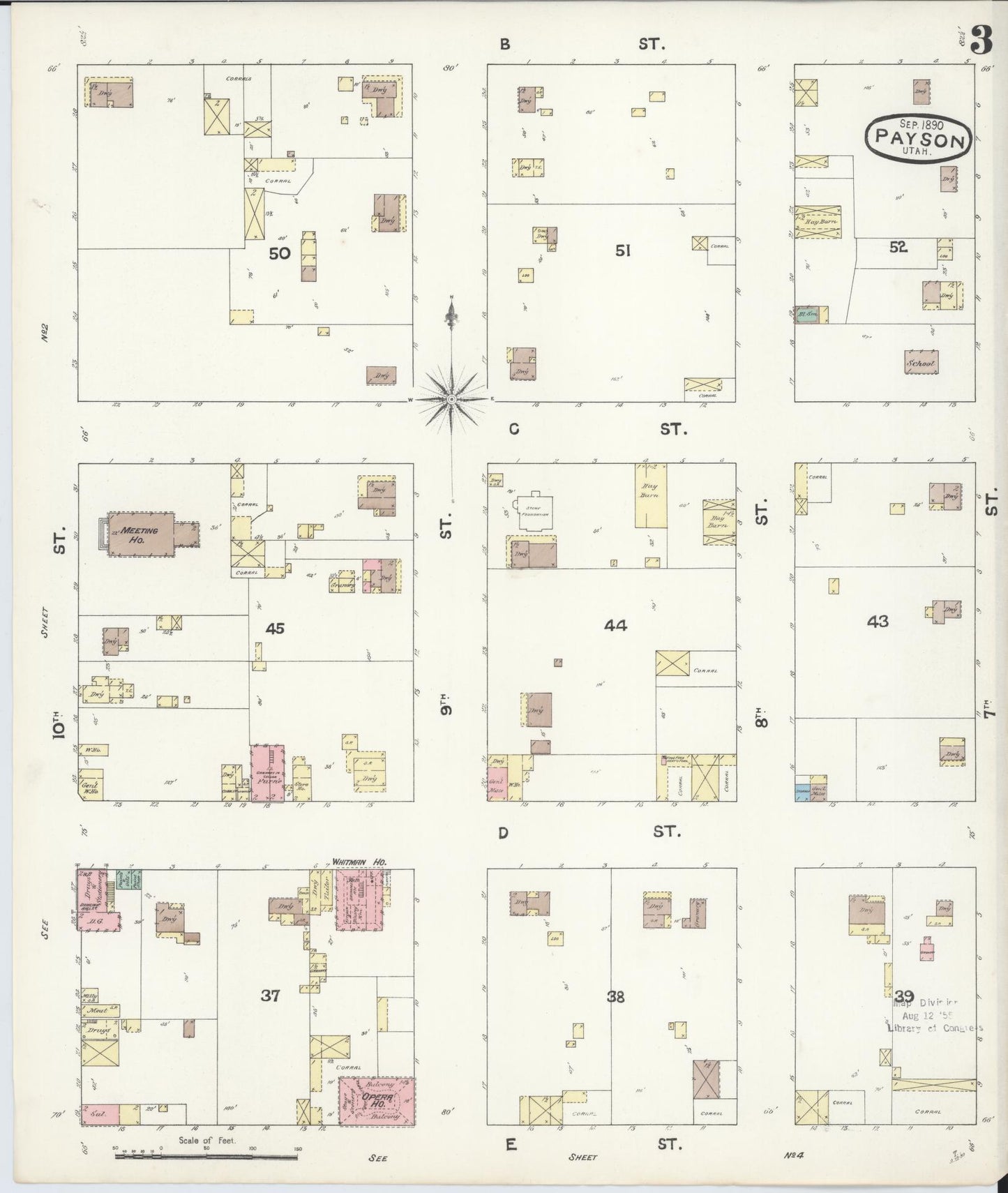 Sanborn Fire Insurance Map from Payson, Utah County, Utah (1890), Sheet #0003 - Complete Map Set gallery image, historic Sanborn map, vintage wall art, Payson Utah