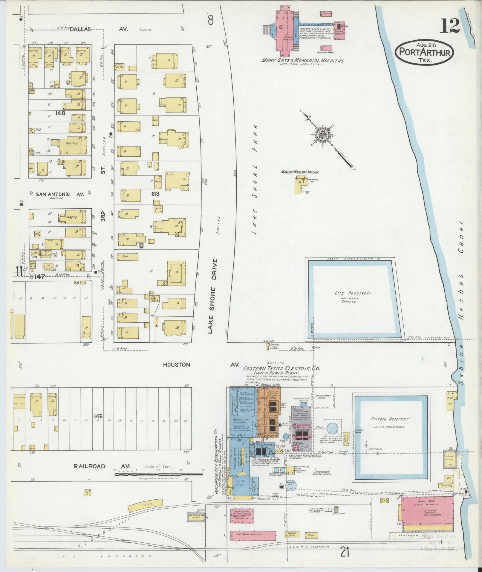 Sanborn Fire Insurance Map from Port Arthur, Jefferson County, Texas (1918), Sheet #0012 - Complete Map Set gallery image, historic Sanborn map, vintage wall art, Texas Texas