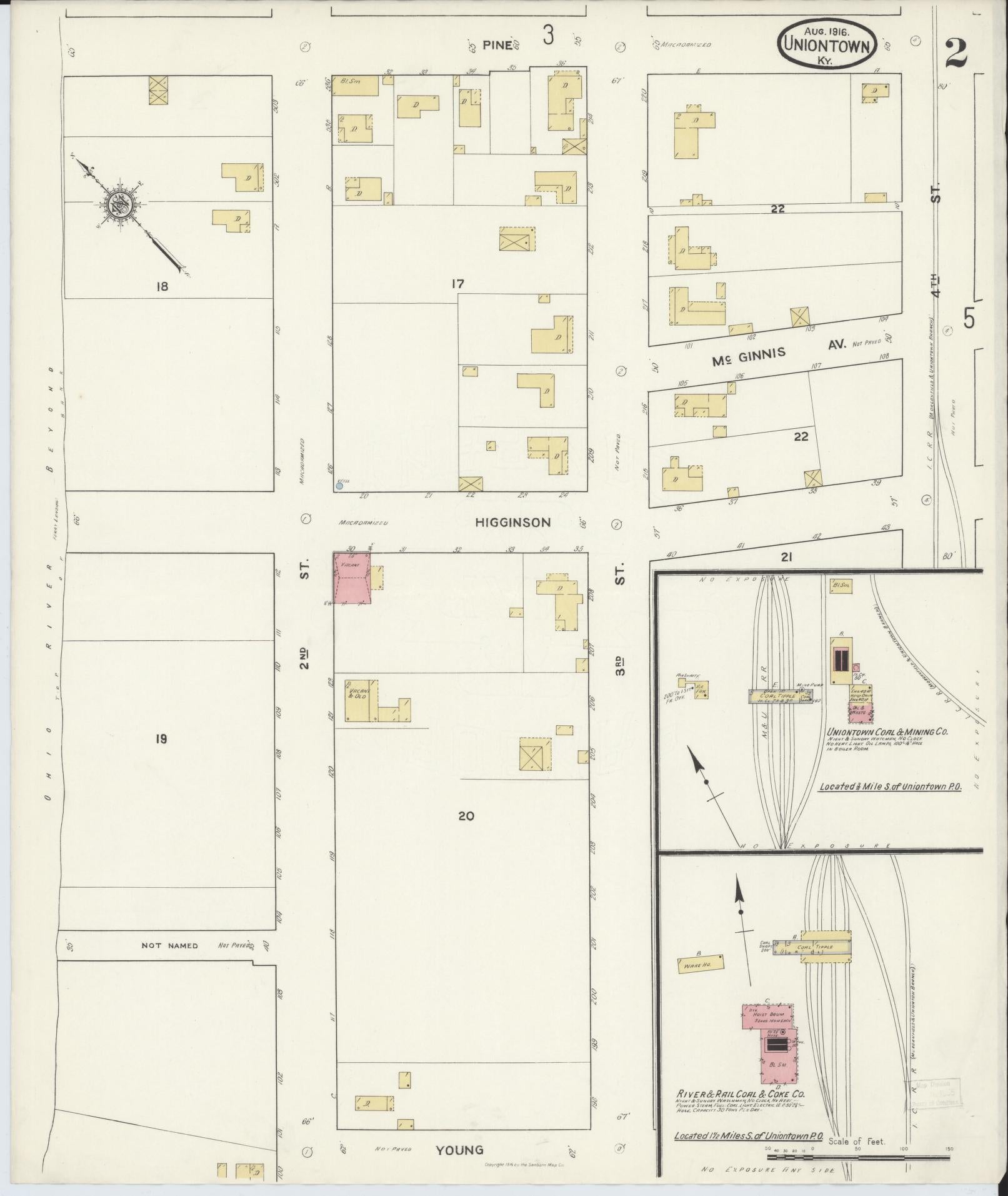 Sanborn Fire Insurance Map from Uniontown, Union County, Kentucky (1916), Sheet #0002 - Historic Sanborn Fire Insurance Map Print, vintage old map wall art, antique decor, genealogy gift, Kentucky Kentucky map
