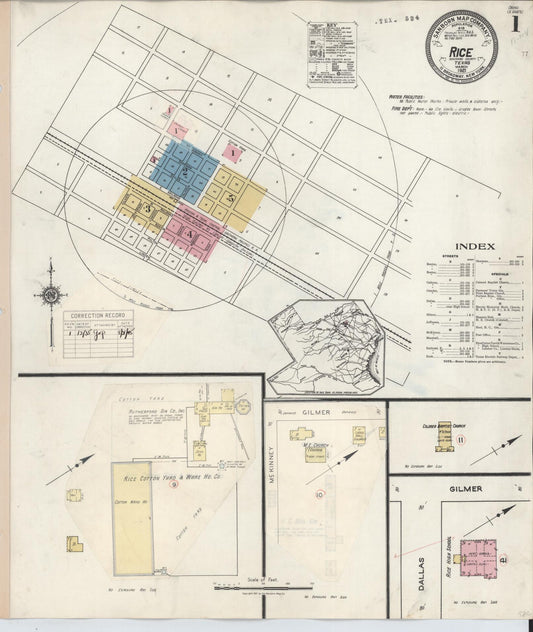 Sanborn Fire Insurance Map from Rice, Navarro County, Texas (1935), Sheet #0001 - Complete Map Set gallery image, historic Sanborn map, vintage wall art, Texas Texas
