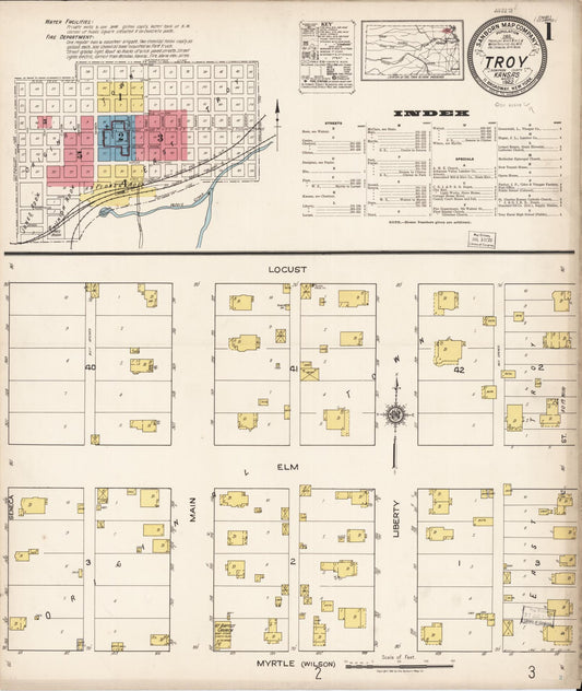 Sanborn Fire Insurance Map from Troy, Doniphan County, Kansas (1922), Sheet #0001 - Complete Map Set gallery image, historic Sanborn map, vintage wall art, Kansas Kansas