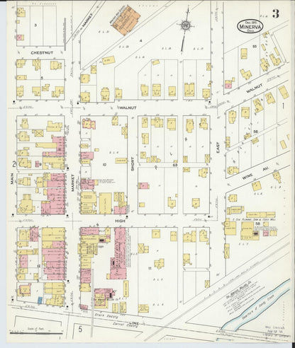 Sanborn Fire Insurance Map from Minerva, Stark And Carroll Counties, Ohio (1915), Sheet #0003 - Historic Sanborn Fire Insurance Map Print, vintage old map wall art, antique decor, genealogy gift, Ohio Ohio map