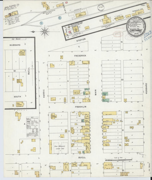 Sanborn Fire Insurance Map from Carthage, Miner County, South Dakota (1899), Sheet #0001 - Historic Sanborn Fire Insurance Map Print, vintage old map wall art, antique decor, genealogy gift, South Dakota South Dakota map