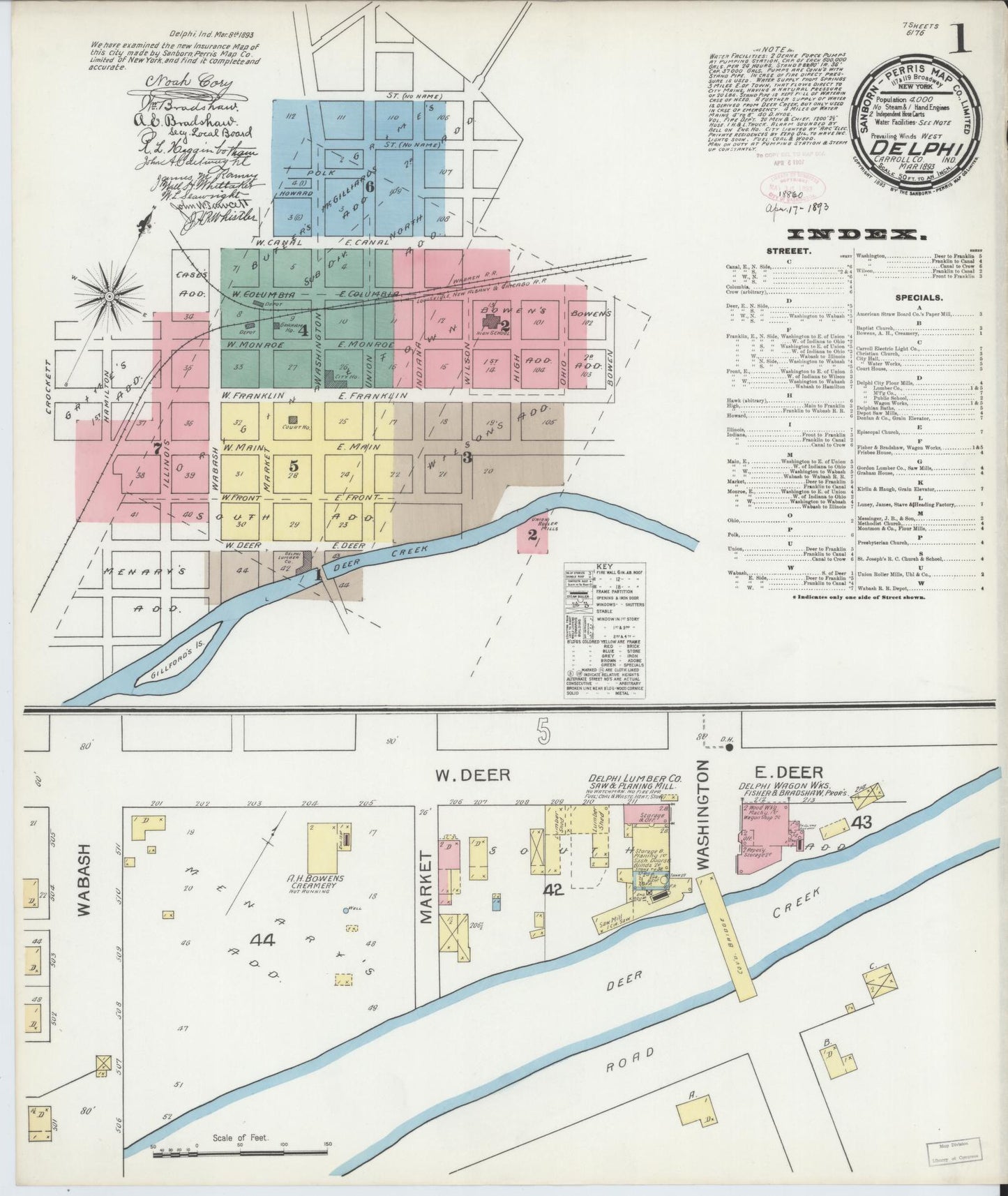 Sanborn Fire Insurance Map from Delphi, Carroll County, Indiana (1893), Sheet #0001 - Historic Sanborn Fire Insurance Map Print, vintage old map wall art, antique decor, genealogy gift, Indiana Indiana map