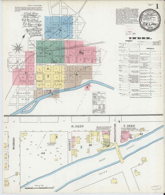 Sanborn Fire Insurance Map from Delphi, Carroll County, Indiana (1893), Sheet #0001 - Historic Sanborn Fire Insurance Map Print, vintage old map wall art, antique decor, genealogy gift, Indiana Indiana map