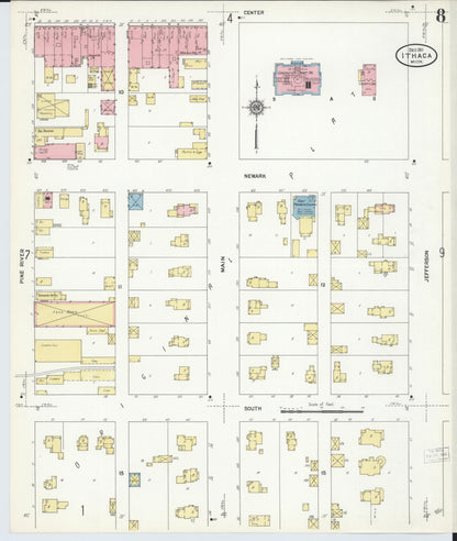 Sanborn Fire Insurance Map from Ithaca, Gratiot County, Michigan (1911), Sheet #0008 - Historic Sanborn Fire Insurance Map Print, vintage old map wall art, antique decor, genealogy gift, Michigan Michigan map