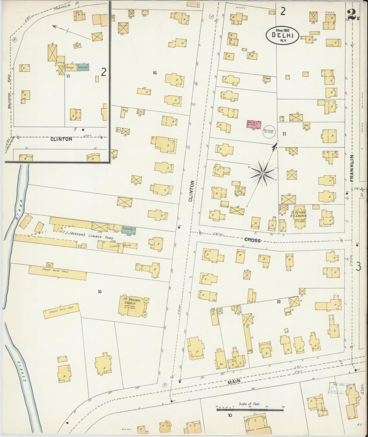 Sanborn Fire Insurance Map from Delhi, Delaware County, New York (1903), Sheet #0002 - Complete Map Set gallery image, historic Sanborn map, vintage wall art, New York New York