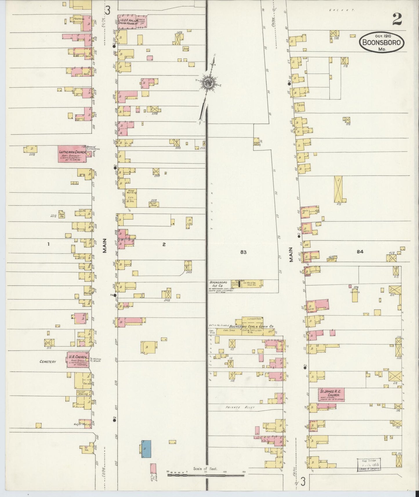 Washington, Maryland - 1910 - Sanborn Fire Insurance Map, Sheet #0002 - Historic Sanborn Fire Insurance Map Print, Washington Maryland 1910 0002 vintage old map wall art
