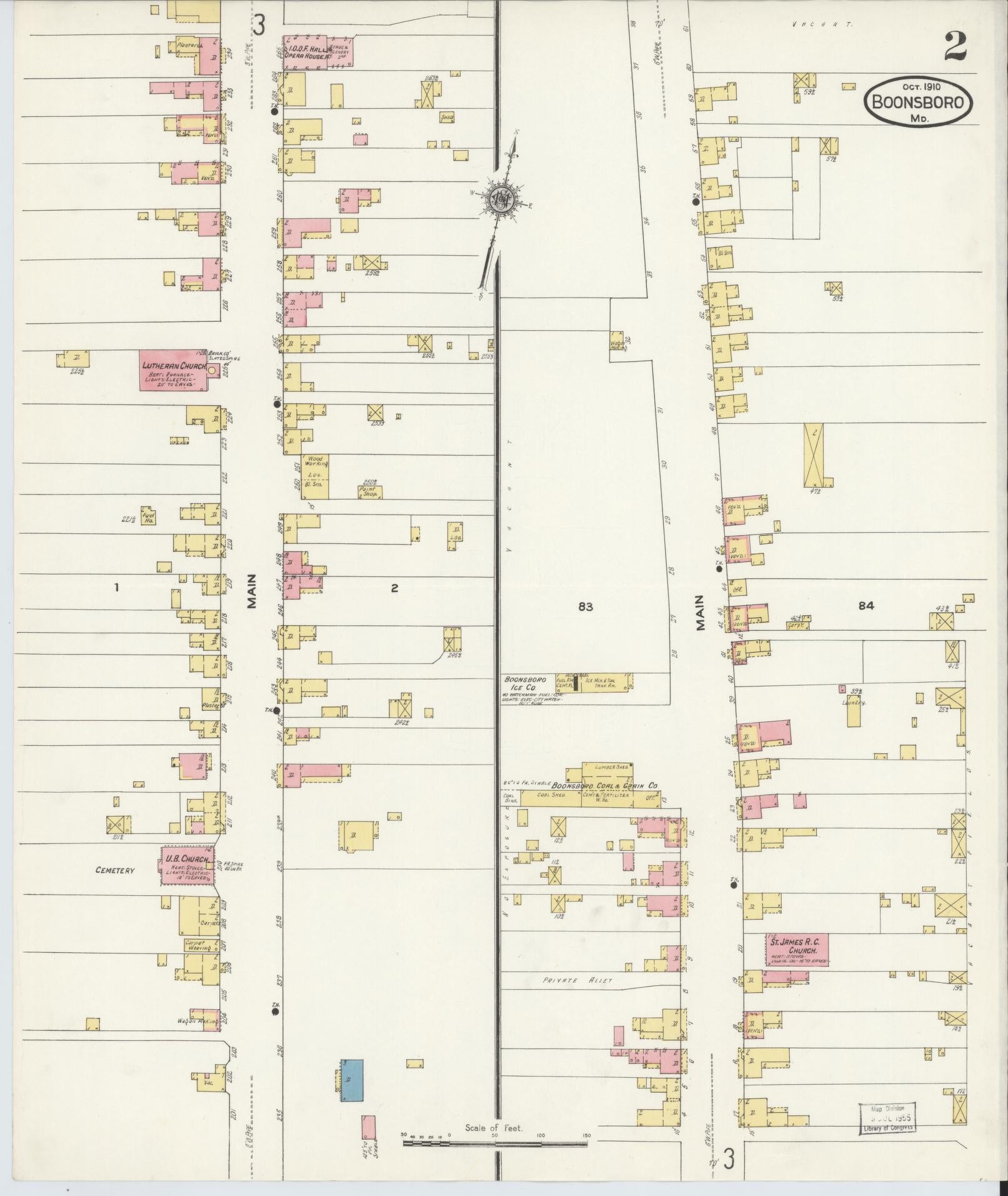 Washington, Maryland - 1910 - Sanborn Fire Insurance Map, Sheet #0002 - Historic Sanborn Fire Insurance Map Print, Washington Maryland 1910 0002 vintage old map wall art