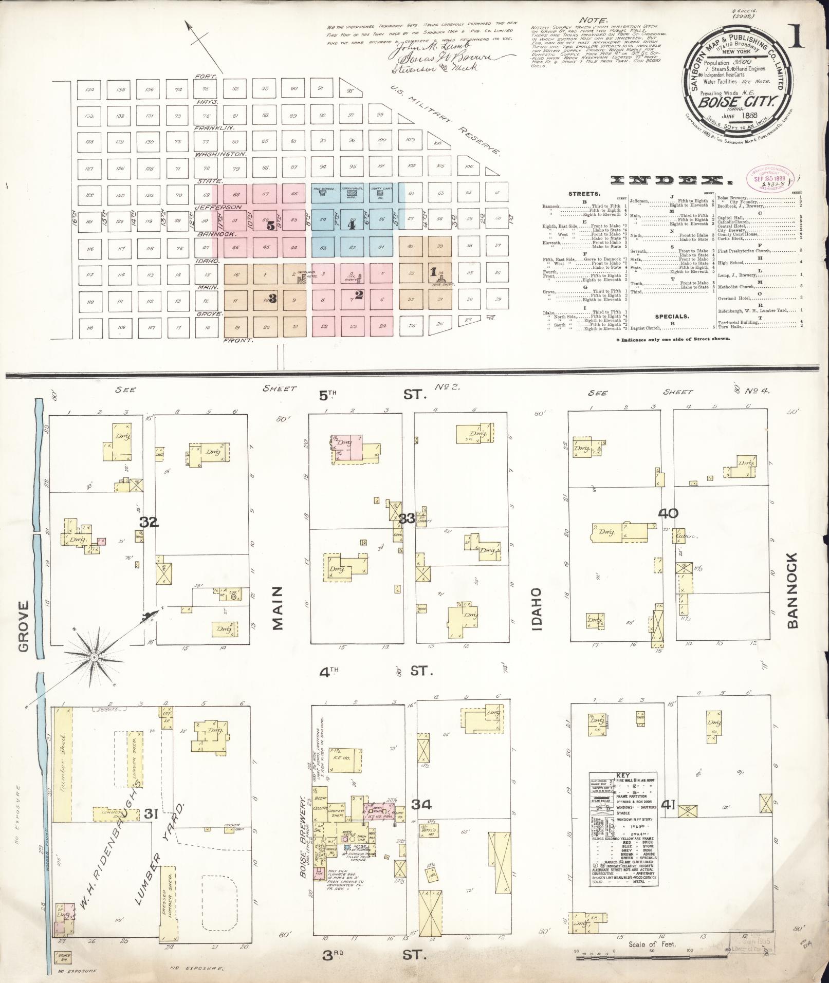 Sanborn Fire Insurance Map from Boise, Ada County, Idaho (1888), Sheet #0001 - Complete Map Set gallery image, historic Sanborn map, vintage wall art, Idaho Idaho