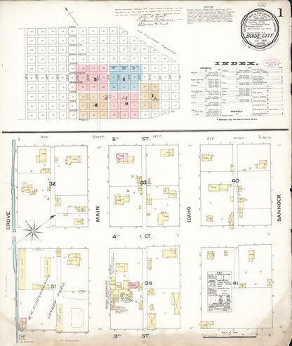 Sanborn Fire Insurance Map from Boise, Ada County, Idaho (1888), Sheet #0001 - Complete Map Set gallery image, historic Sanborn map, vintage wall art, Idaho Idaho
