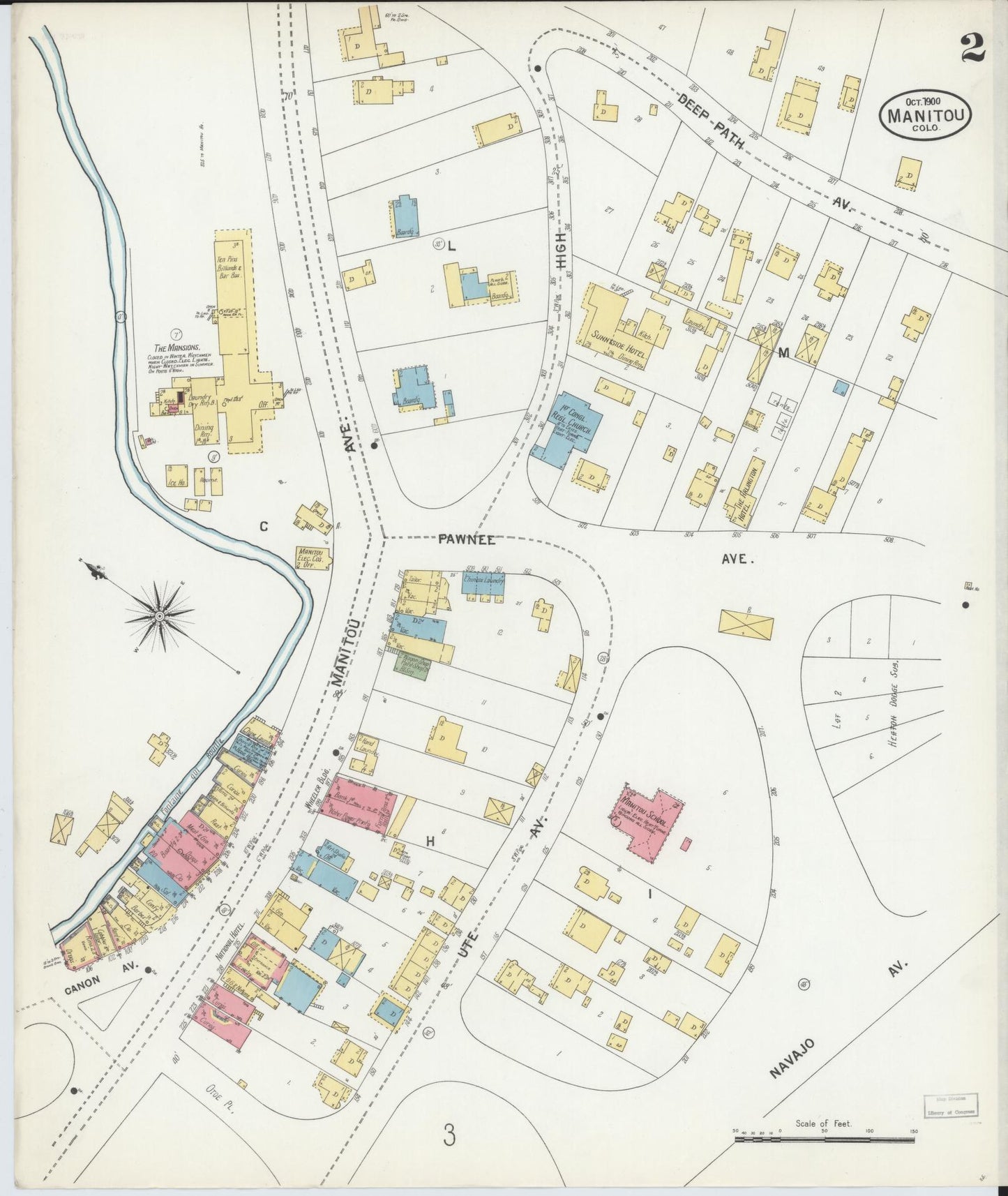 Sanborn Fire Insurance Map from Manitou, El Paso County, Colorado (1900), Sheet #0002 - Complete Map Set gallery image, historic Sanborn map, vintage wall art, Colorado Colorado