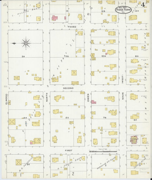 Sanborn Fire Insurance Map from Ridge Farm, Vermilion County, Illinois (1909), Sheet #0004 - Historic Sanborn Fire Insurance Map Print, vintage old map wall art, antique decor, genealogy gift, Illinois Illinois map