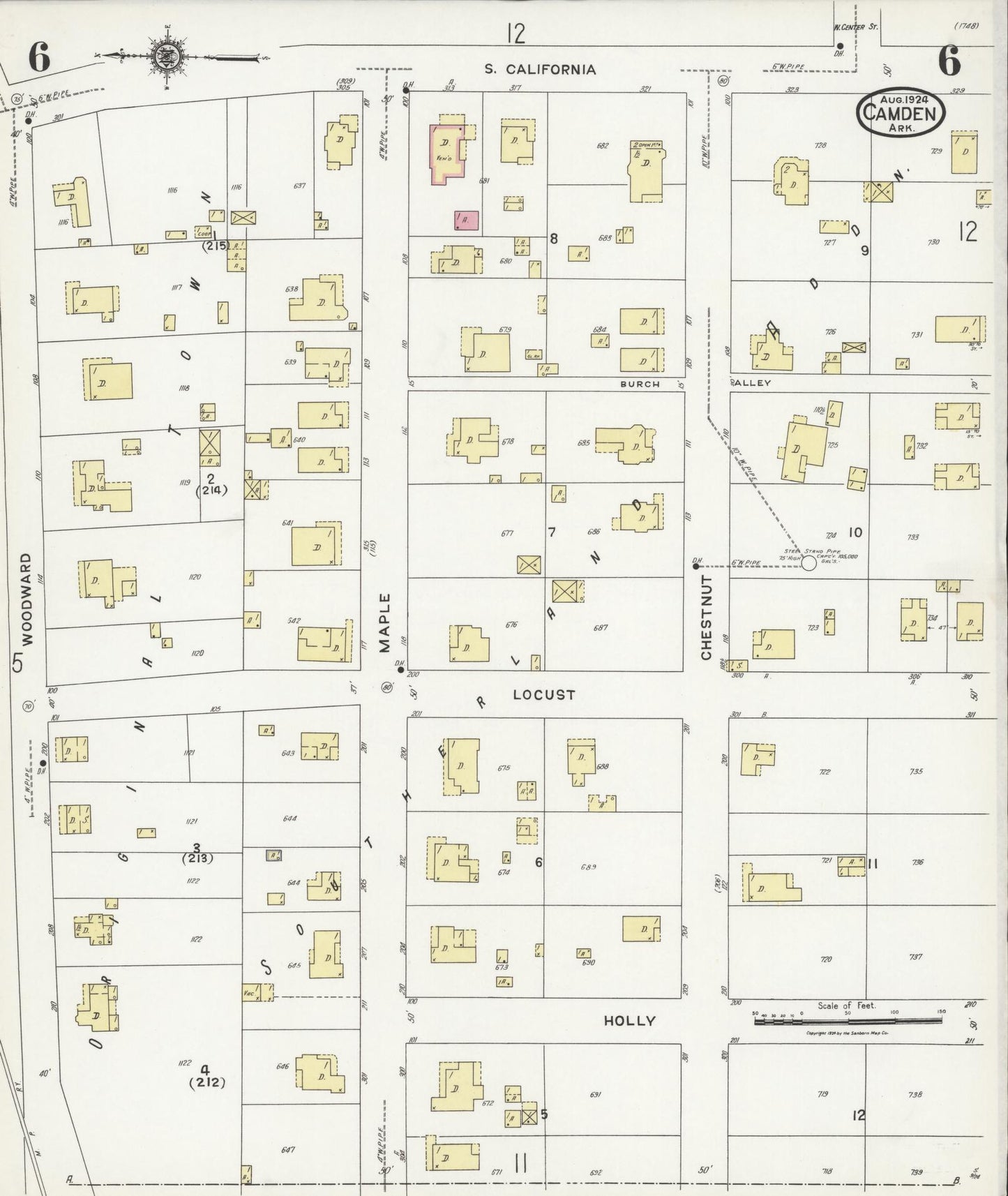 Sanborn Fire Insurance Map from Camden, Ouachita County, Arkansas (1924), Sheet #0006 - Complete Map Set gallery image, historic Sanborn map, vintage wall art, Arkansas Arkansas