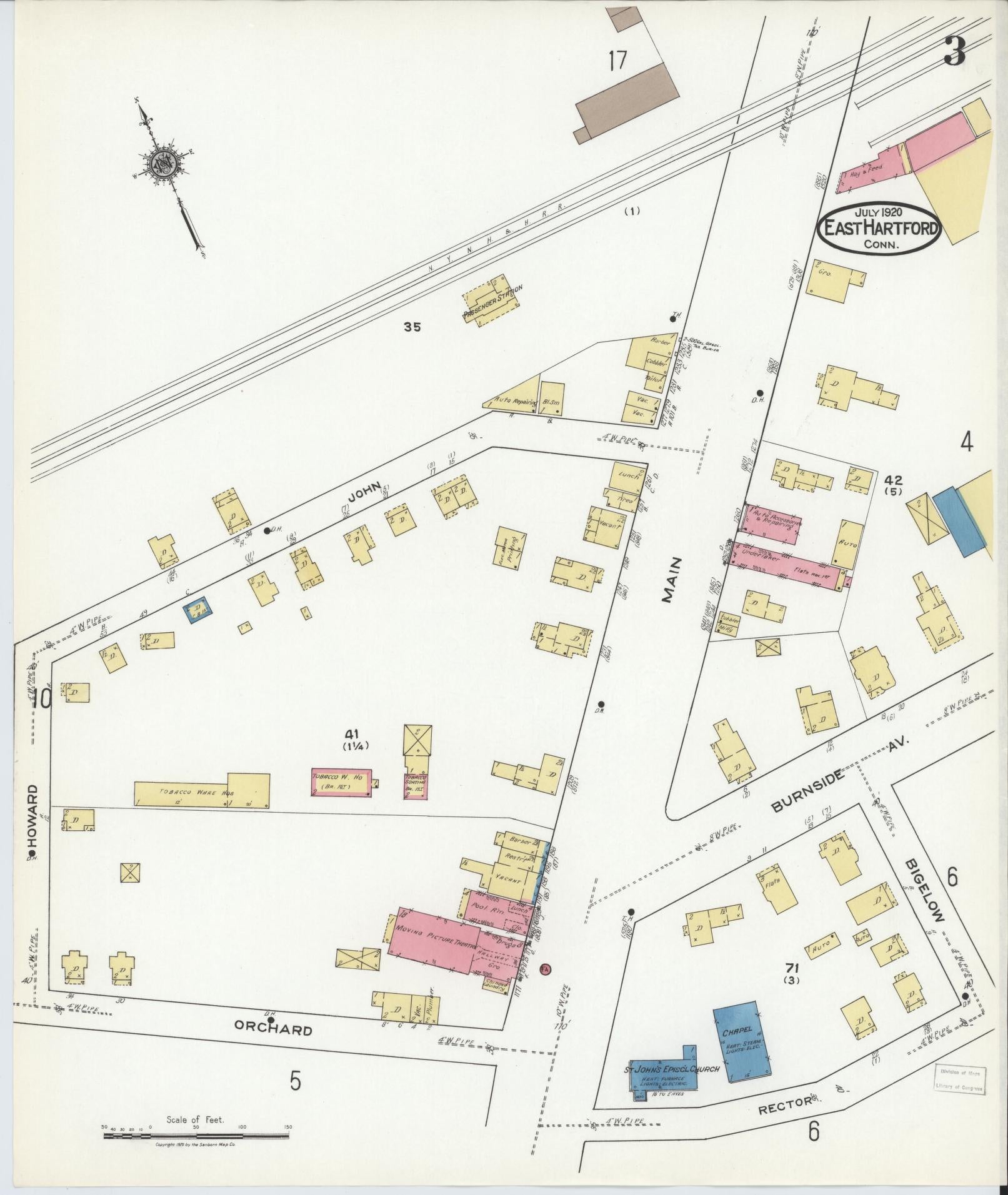 Sanborn Fire Insurance Map from East Hartford, Hartford County, Connecticut (1920), Sheet #0003 - Historic Sanborn Fire Insurance Map Print, vintage old map wall art, antique decor, genealogy gift, Connecticut Connecticut map