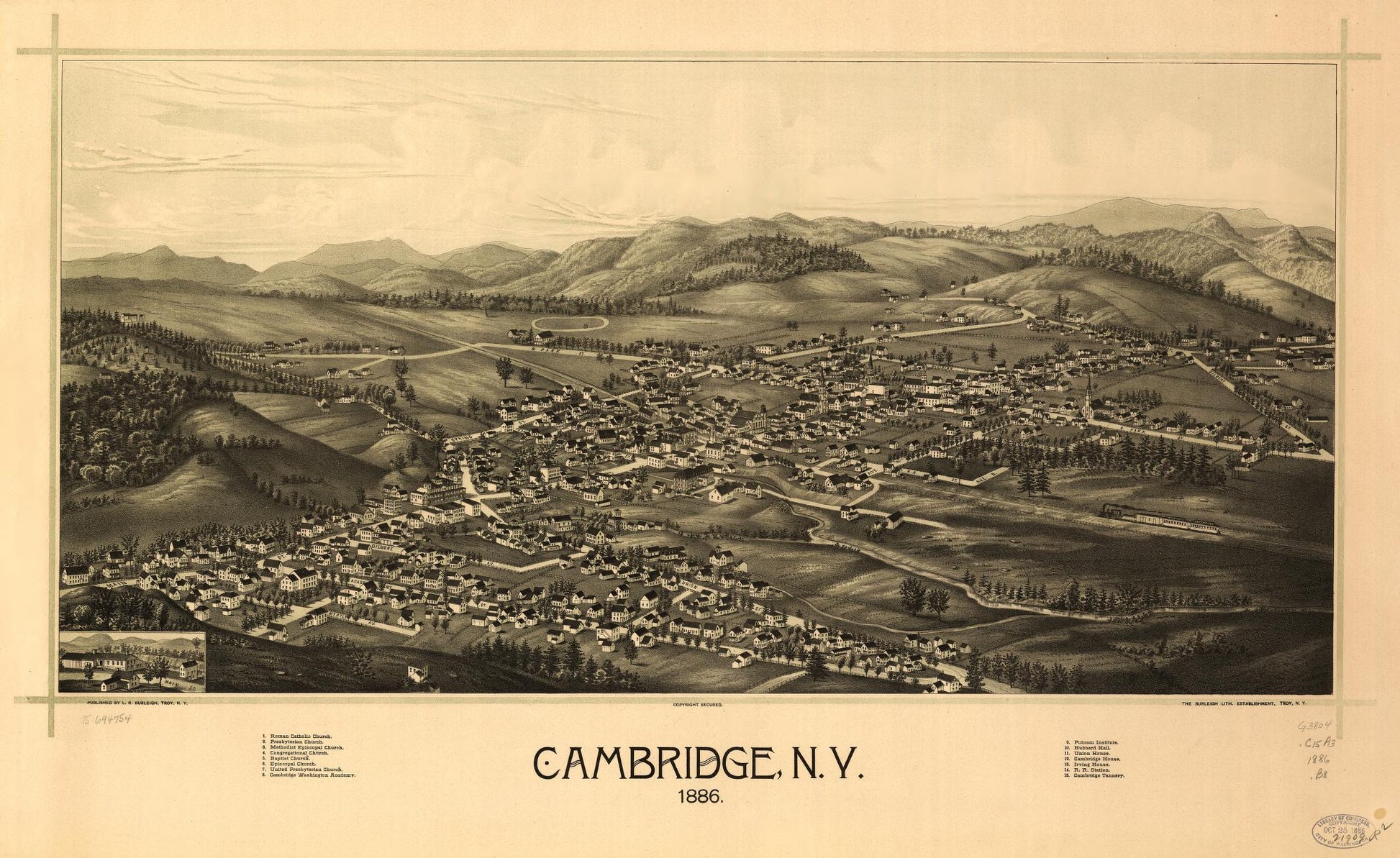 Cambridge, N.Y. 1886. (1886) – Historic Bird’s-Eye View Panorama Print