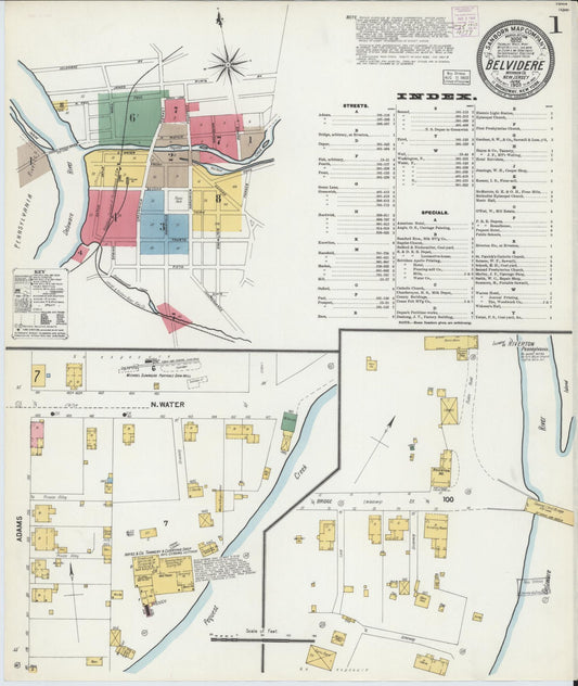 Sanborn Fire Insurance Map from Belvidere, Warren County, New Jersey (1903), Sheet #0001 - Historic Sanborn Fire Insurance Map Print, vintage old map wall art, antique decor, genealogy gift, Pennsylvania Pennsylvania map