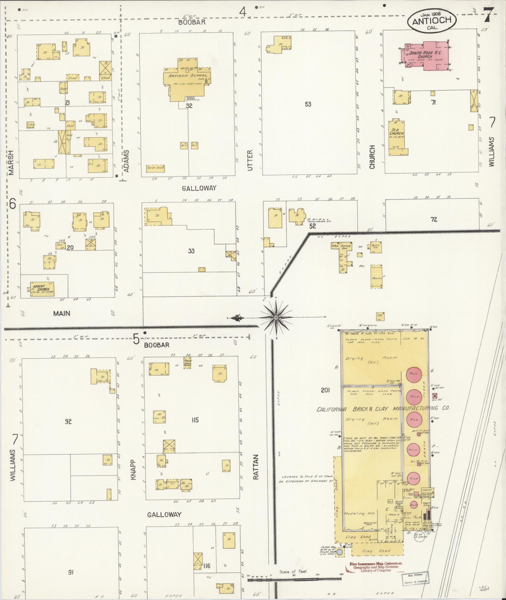 Sanborn Fire Insurance Map from Antioch, Contra Costa County, California (1908), Sheet #0007 - Historic Sanborn Fire Insurance Map Print, vintage old map wall art, antique decor, genealogy gift, California California map