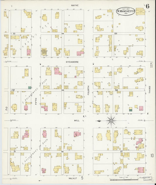 Sanborn Fire Insurance Map from North Manchester, Wabash County, Indiana (1907), Sheet #0006 - Historic Sanborn Fire Insurance Map Print, vintage old map wall art, antique decor, genealogy gift, Indiana Indiana map