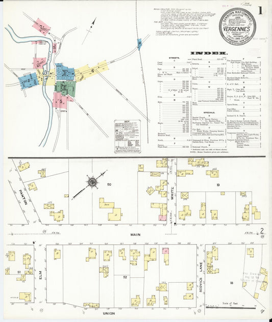 Sanborn Fire Insurance Map from Vergennes, Addison County, Vermont (1910), Sheet #0001 - Historic Sanborn Fire Insurance Map Print, vintage old map wall art, antique decor, genealogy gift, Vermont Vermont map