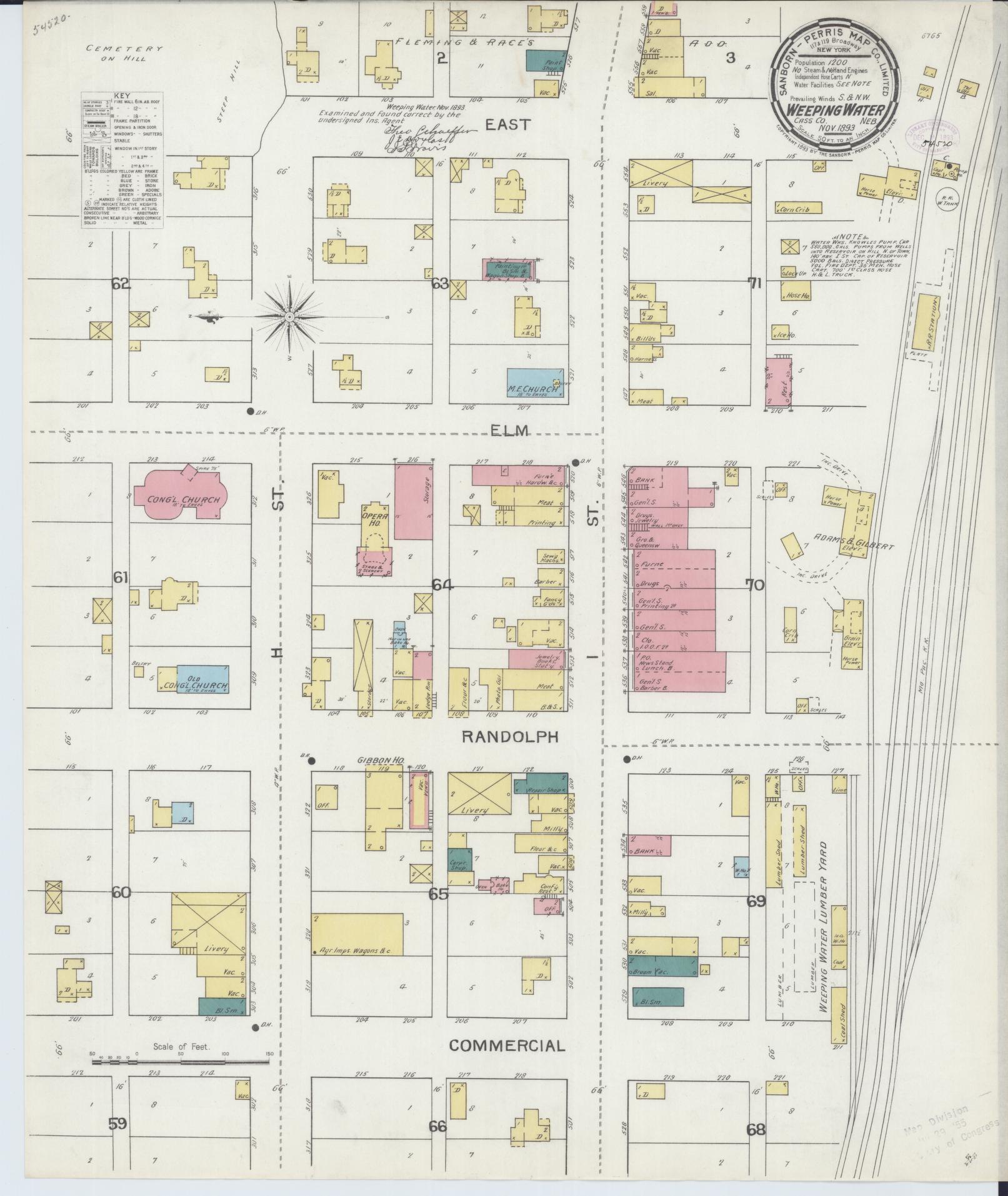 Sanborn Fire Insurance Map from Weeping Water, Cass County, Nebraska (1893), Sheet #0001 - Historic Sanborn Fire Insurance Map Print, vintage old map wall art, antique decor, genealogy gift, Nebraska Nebraska map