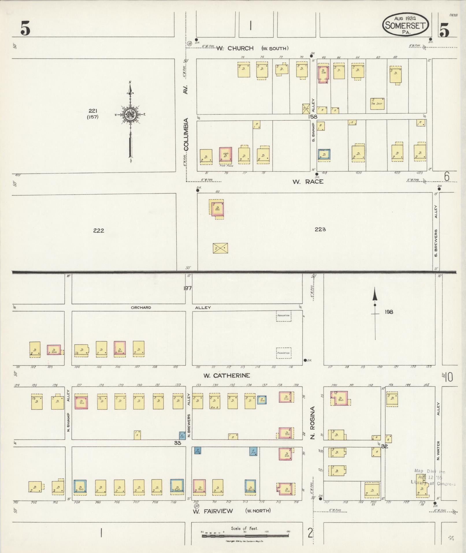 Sanborn Fire Insurance Map from Somerset, Somerset County, Pennsylvania (1924), Sheet #0005 - Complete Map Set gallery image, historic Sanborn map, vintage wall art, Pennsylvania Pennsylvania