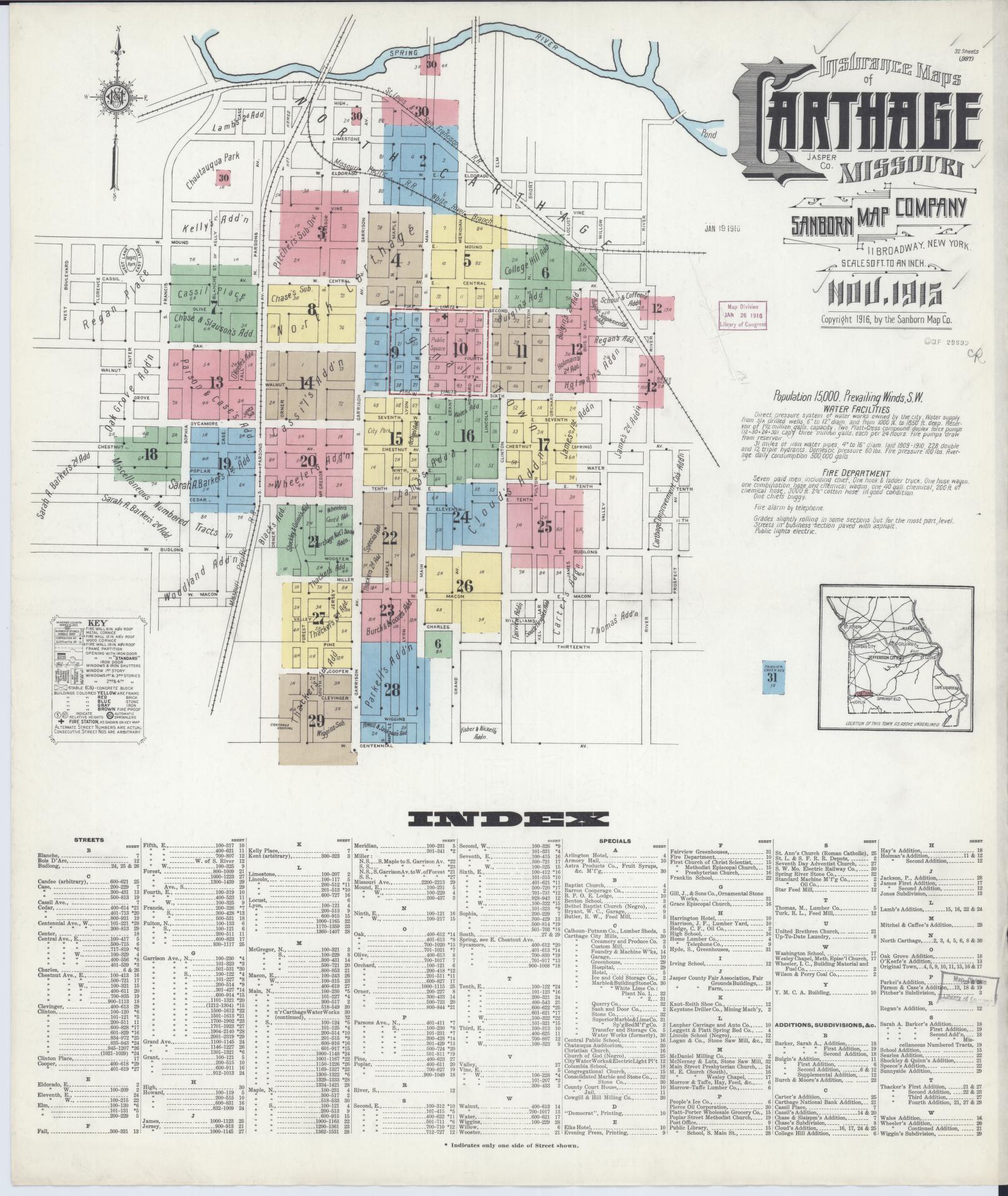 Sanborn Fire Insurance Map from Carthage, Jasper County, Missouri (1915 ...
