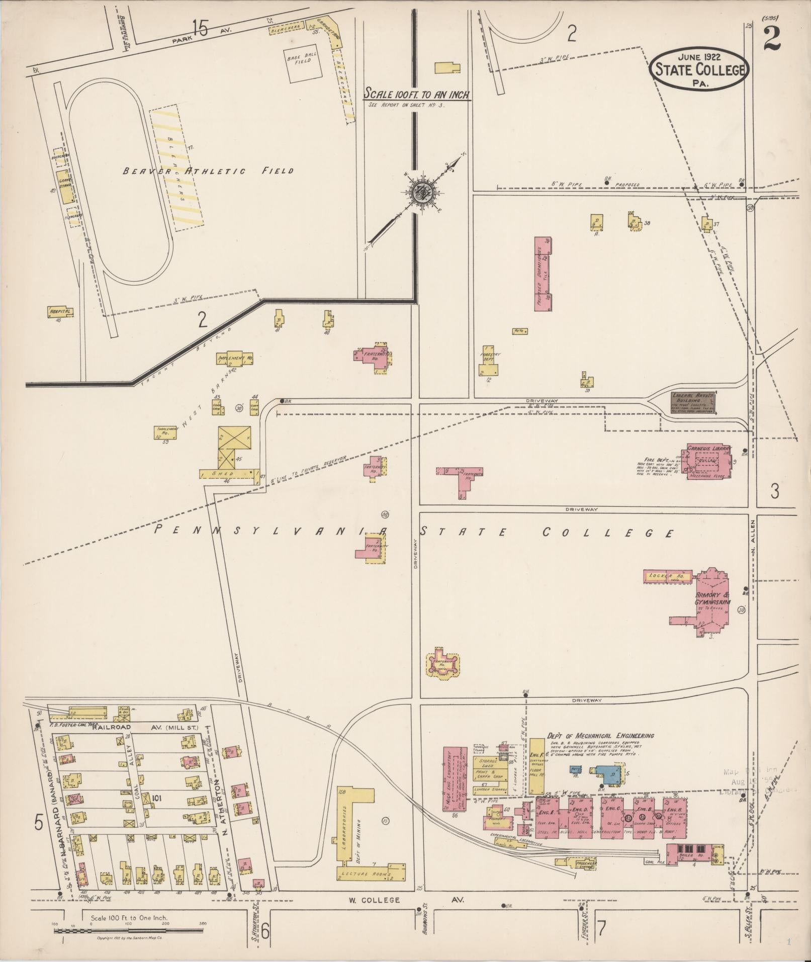Sanborn Fire Insurance Map from State College, Centre County, Pennsylvania (1922), Sheet #0002 - Complete Map Set gallery image, historic Sanborn map, vintage wall art, Pennsylvania Pennsylvania