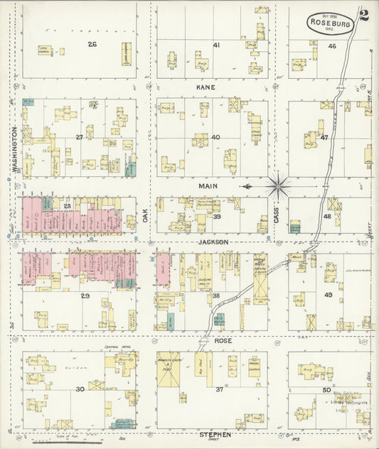 Sanborn Fire Insurance Map from Roseburg, Douglas County, Oregon (1890), Sheet #0002 - Historic Sanborn Fire Insurance Map Print, vintage old map wall art, antique decor, genealogy gift, Oregon Oregon map