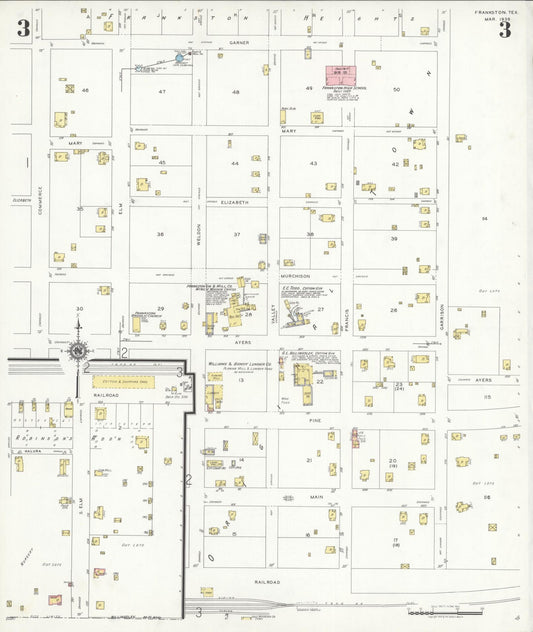 Sanborn Fire Insurance Map from Frankston, Anderson County, Texas (1939), Sheet #0003 - Historic Sanborn Fire Insurance Map Print, vintage old map wall art, antique decor, genealogy gift, Texas Texas map