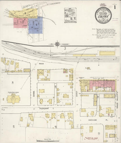 Sanborn Fire Insurance Map from Colfax, Placer County, California (1910), Sheet #0001 - Complete Map Set gallery image, historic Sanborn map, vintage wall art, California California