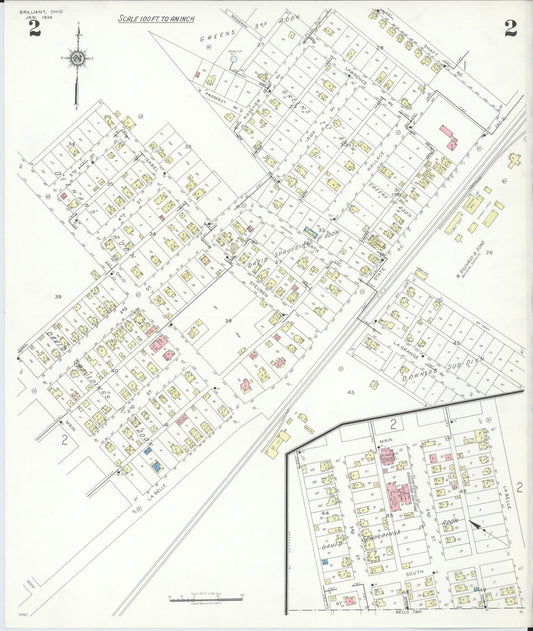 Sanborn Fire Insurance Map from Brilliant, Jefferson County, Ohio (1938), Sheet #0002 - Historic Sanborn Fire Insurance Map Print, vintage old map wall art, antique decor, genealogy gift, Ohio Ohio map